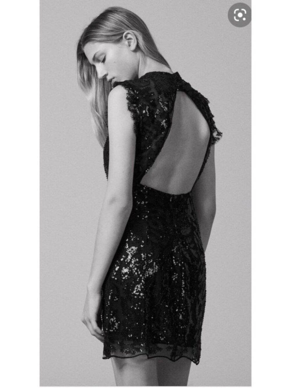 Sandro Embellished Backless Sequin Black Dress, size 36, worn once, like new.